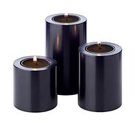 EDZARD Tea Light Holder Cornelius Set of 3 (H 6/8/10 cm, Ø 6 cm), Black | looks like a real pillar candle, never burns down, no wax stains, for tealight candles, 100 % recyclable polyethylene