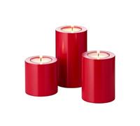 EDZARD Tea Light Holder Cornelius Set of 3 (H 6/8/11 cm, Ø 6 cm), Red | looks like a real pillar candle, never burns down, no wax stains, for tealight candles, 100 % recyclable polyethylene