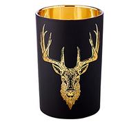 EDZARD Tea Light Holder Tea Light Glass Forest for Candles, Stag Motif, Exterior Black/Gold Interior, Height 7.09 in, Diameter 5.53 in