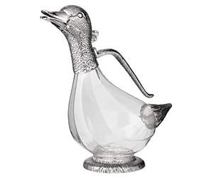 EDZARD Wine Decanter Carafe, Duck Shape, Height 10 in, Capacity 0.9 Litre, Silver Plated Elements
