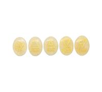 Edzzel 5 Pcs Oval Elements Yellow Calcite Stones Engraved Triangle Symbols (Earth Air Fire Water Spirit) Polished Tumble Stones for Gemstone Reiki Crystals