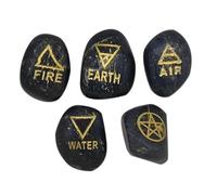 Edzzel 5 Tumble Elements Apache Tear Stones Engraved Triangle Symbols (Earth Air Fire Water Spirit) Polished Tumble Stones for Gemstone Reiki Crystals