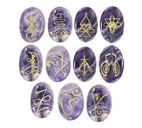 EDZZEL African Amethyst Engraved K-Aruna Oval Reiki Symbol Crystal Stones 11 PCS (1 Set)