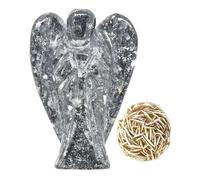 EDZZEL Apache Tear Crystal Pocket Guardian Angel Figurine Hand Carved Gemstone Statue - 2 inche With Rose Desert Selenite (1Pcs)