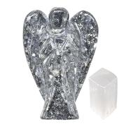 EDZZEL Apache Tear Crystal Pocket Guardian Angel Figurine Hand Carved Gemstone Statue - 2 inche With Selenite Cube (1Pcs)