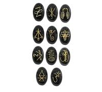 EDZZEL Black Nuummite Engraved K-ARUNA Oval Reiki Symbol Crystal Stones 11 PCS (1 Set)