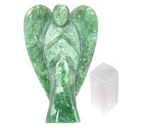 EDZZEL Dark Green Aventurine Crystal Pocket Guardian Angel Figurine Hand Carved Gemstone Statue - 2 inche With Selenite Cube (1Pcs)