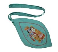 EDZZEL Hare Krishna Embroidered Bag Jaap Bag Cotton Bead Bag/Japa Mala Bag/Jholi/Chanting Bag/Meditation with Zip Pocket, Teal Green, Standard size