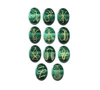 EDZZEL Malachite Engraved K-ARUNA Oval Reiki Symbol Crystal Stones 11 PCS (1 Set)