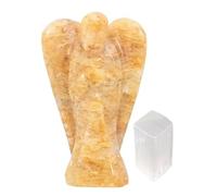 EDZZEL Yellow Citrine Crystal Pocket Guardian Angel Figurine Hand Carved Gemstone Statue - 2 inche With Selenite Cube (1Pcs)