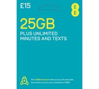 EE 25GB Data Sim includes 15 pre-paid credit, 25GB Data, Unlimited Minutes & Unlimited Texts