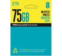EE 75GB Data Sim includes 15 pre-paid credit, 75GB Data, Unlimited Minutes & Unlimited Texts