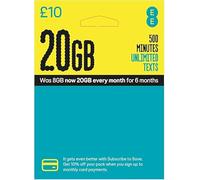 EE PAYG £10 Data Sim Includes £10 pre-paid credit, 8GB Data, 500 Minutes and Unlimited Texts (EE £10-20GB)_ Sold by Stay Connected