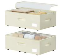 EE-RoomWorld Under Bed Storage with Wheels, No Assemble Required 10 inches height Under Bed Storage bins,Large capacity Rolling Under bed Shoe Storage containers，dorm under bed storage drawers