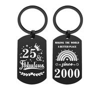 EE&YU 25th Birthday Gifts for Women Men - Happy 25 Year Old Birthday Keychain for Her Him, 25 Fabulous Presents, Making the World a Better Place Since 2000