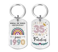 EE&YU 35th Birthday Gifts for Women - 35 Year Old Birthday Keyring for Her, 35 Fabulous Presents for Female, Making the World a Better Place Since 1990