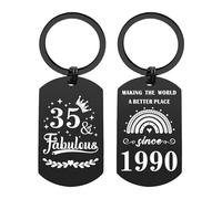 EE&YU 35th Birthday Gifts for Women Men - Happy 35 Year Old Birthday Keychain for Her Him, 35 Fabulous Presents, Making the World a Better Place Since 1990
