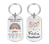 EE&YU 50th Birthday Gifts for Women Her - Making the World a Better Place Since 1975 Keyring, Happy 50 Year Old Birthday Gifts for Sister, Mum Grandma 50 Fabulous