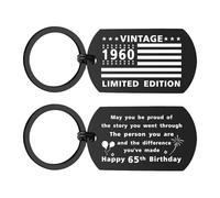 EE&YU 65th Birthday Gifts for Women Men - Happy 65th Birthday Banner Keychain for Mom, 65 Year Old Bday Presents, Vintage 1960 Limited Edition