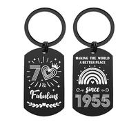 EE&YU 70th Birthday Gifts for Women Men - Happy 70 Year Old Birthday Keychain for Her Him, 70 Fabulous Presents, Making the World a Better Place Since 1955