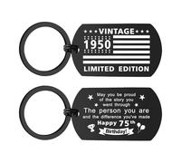 EE&YU 75th Birthday Gifts for Women Men - Happy 75th Birthday Banner Keychain, 75 Year Old Bday Presents for Mom, Vintage 1950 Limited Edition