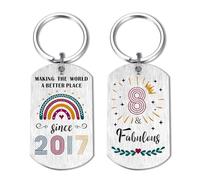 EE&YU 8th Birthday Gifts for Girls - 8 Year Old Birthday Keyring for Her, 8 Fabulous Presents, Making the World a Better Place Since 2017
