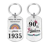 EE&YU 90th Birthday Gifts for Women - Personalised 90 Year Old Birthday Keyring, 90 Fabulous Presents for Her Female, Making the World A Better Place Since 1935
