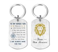 EE&YU Bonus Son Gifts Keyring - Love and Proud Adult Step Son Birthday Graduation Christmas Key Ring