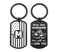 EE&YU M Initial Gifts - Drive Safe Keychain for Husband Boyfriend, I Love You Gifts for Him, Anniversary Wedding Present for Men