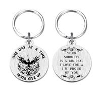EE&YU Sobriety Gifts for Women Men, 1 Year Sober AA Recovery Keyring