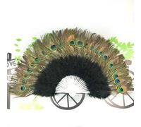 EEASSA Folding Fan New Peacock Feather Hand Fan Foldable Hand Fan Dancing Bridal Wedding Party Props Supply Decorative Fans Woman Accessories Handmade Decorative Accessories (Color : Black)