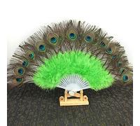 EEASSA Folding Fan New Peacock Feather Hand Fan Foldable Hand Fan Dancing Bridal Wedding Party Props Supply Decorative Fans Woman Accessories Handmade Decorative Accessories (Color : Green)