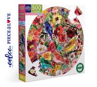 eeBoo - PZFBBL 500-Piece Round Garden Puzzle - Birds & Flowers,