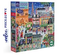 eeBoo Piece & Love: Paris Christmas - 1000 Piece Puzzle - 23" Adult Jigsaw, Jennifer Orkin Lewis’ Festive City of Lights Holiday Scene, Eco-Friendly