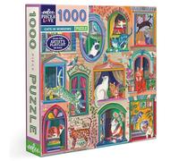 eeBoo Piece and Love Cats In Windows 1000 piece square adult Jigsaw Puzzle | Double coated, sturdy & dust free pieces with a satisfying snap. Includes full color reference insert. Vibrant, original art
