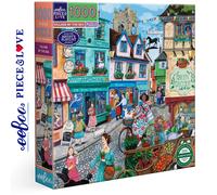 eeBoo Piece & Love: Village by The Sea - 1000 Piece Puzzle - 23" Square Adult Jigsaw, Charming Coastal Town Scene, Glossy & Dustless, Eco-Friendly