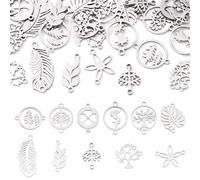 EEE ELECRELIVE 48Pcs 12 Style Stainless Steel Links Connectors Plants & Flowers Linking Charms Hollow Leaf Links Connectors for DIY Jewelry Bracelet Necklace Earring Making