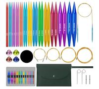 EEEKit 13 Pairs Interchangeable Circular Knitting Needles Set, 10cm Round Needles from 3.0mm to 10mm with Case and Accessories