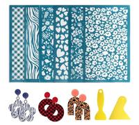EEEKit 6 Pcs Silk Screen Stencils for Polymer Clay Cutter, 15 x 9CM Polymer Clay Tools with 2 Scrapers for DIY Jewelry Making