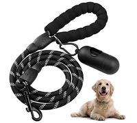 EEEKit Dog Leash, 5FT Durable Comfortable Padded Handle Reflective Braided Rope Dog Leashes for Medium Large Dogs with Poop Bag & Bag Holder (Black)