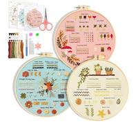 EEEKit Embroidery Kit for Adult Beginners, 3PCS Embroidery Starter Kit, Learn 33 Stitches Embroidery Starter Kit with Step by Step Guide and Video, Gifts for Craft Lovers