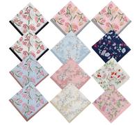 EEEKit Floral Cotton Handkerchief, 12PCS Embroidered Handkerchiefs for Women, Vintage Lace Hankies for Wedding Party Lady Gifts