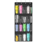 EEEKit Hanging Water Bottle Holder, Over Door Water Bottle Storage Organizer with 16 Cup Pockets and 4 Straw Pockets, Hanging Cup Storage Rack for Kitchen Cabinet Pantry Classroom