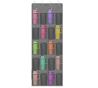 EEEKit Hanging Water Bottle Holder, Over The Door Cup Organizer with 20 Expanded Pockets, Water Bottle Storage Rack for Kitchen Cabinet Pantry Classroom Bedroom Bathroom, Grey