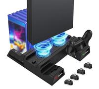 EEEKit PS4 Vertical Stand Cooling Fan Cooler, Controller Charger Dock Station with 12 Game Slots Compatible with PS4 Slim and Pro