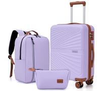 Eeeza Luggage Sets 3 Piece, Suitcases with Wheels, ABS Hard Case Luggage with TSA Lock Spinner Wheels, Carry On Luggage Set (20inch), Purple, 3 Piece Sets (20/DB/TB)