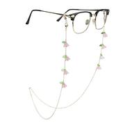 EegantCho Eyeglasses Chain Handmade Gold Glasses Beaded Eyeglass Spectacle Reading Bead Strap Lanyard Eyewear for Women(Pink Bell Orchid)