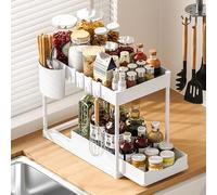 EEGAO Under Sink Storage Kitchen Organiser, 2 Tier Sliding Kitchen Storage Under Sink shelf, Multi-Purpose Organisation for Bathroom, Bottom Slide Out Basket (one, white)