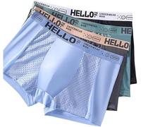 Eeiiey Hello Mesh Mens Underwear,Breathable for Men Ice Silk Ultra-Thin Trunks Lightweight Low Rise Boxer Briefs Moisture,Men's Mesh Ice Silk Underwea,Ultra-Thin Panties,Multipack (Set B, XXL)