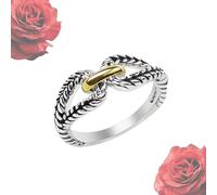 EEJBYTDI Designer Inspired Two Tone Crossover Band Ring，18K Gold Plated Twisted Cable Rings (silver,8)